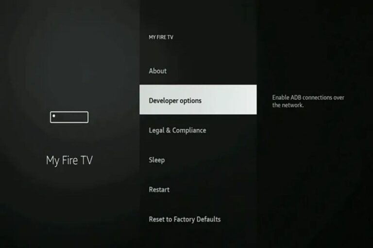 Fire TV Stick Developer Options meny