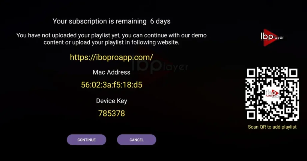 Ibo Player Pro visar Device ID och Device Key