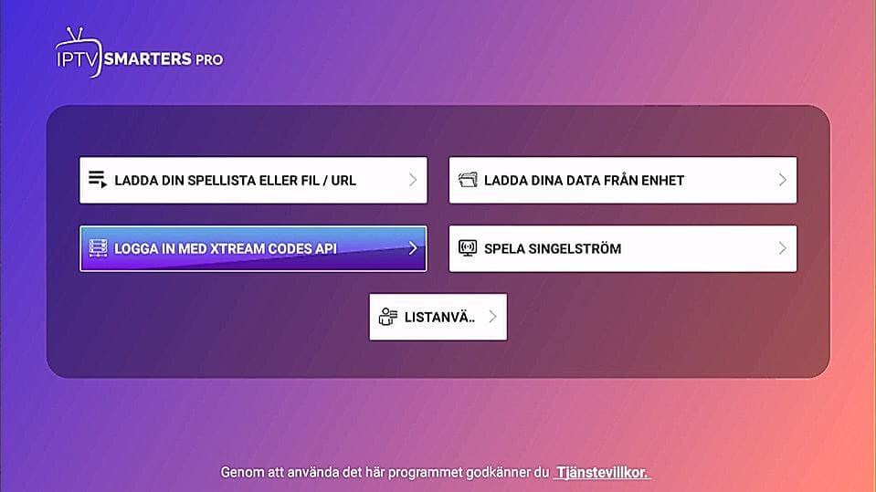 IPTV Smarters Pro – välj M3U URL eller Xtream Codes för att ladda kanaler
